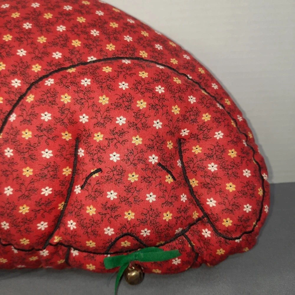 Vintage Handmade Dog Throw Pillow Red‎ Calico Floral Puppy Cottagecore Country